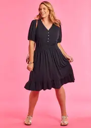 [Virtuelle] Taking Shape Natural Shirred Waist Dress Size 20 in Navy, Viscose - Plus Size Women's Clothing Navy