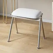 Vanity Stool, Upholstered Vanity Chair for Makeup Room, PU Leather Stool Office Chair, Foot Rest Stool for Living Room, Bedroom, Makeup Room (Color : White)