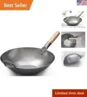 14-Inch Hand Hammered Carbon Steel Wok with Dual Wooden & Steel Handles