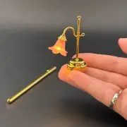 1:12 scale Miniature brass table lamp Dollhouse Touchless pink tulip light