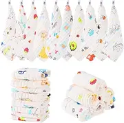 Halinuia Pack of 10 Muslin Cloths for Kids, 25 x 25 cm, Natural Cotton, Absorbent and Breathable, Square Towels for Kids, Face, Shower, Feeding