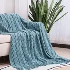130*230CM Blue Modern Knitted Throw Blanket with Tassels - Soft & Lightweigh