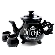 MDI Cauldron Teapot w/ 2xTeacups Teatime Drinkware Set Black Witches Brew