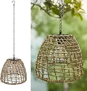 Solar Outdoor Pendent Light, Natural Hanging Seeweed Rattan Woven Gazebo Chandelier Solar Powered Decorative Lamp Lights for Porch Front Door Patio Garden Decor