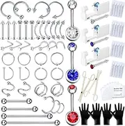 TKKUY 86 Pcs Body Piercing Kit for All Body Piercings Nose Piercing Gun Stainless Steel Piercing Jewelry with 12G 14G 16G 20G Piercing Needles for Ear Cartilage Tragus Nose Septum Lip Eyebrow