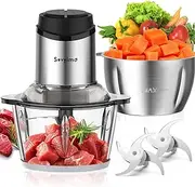Sovyime Food Processor with 2 Bowls(2L+2L), Food Chopper with 2 Sets Bi-Level Blades, Mini Food Processor Vegetable Chopper Meat Grinder for Kitchen Electric Mini Chooper for Onion Salad Garlic Fruit