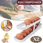 2-Tier Egg Holder Roll Down Tray Fridge Auto Rolling Dispenser Rack Egg Storage