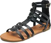 [Trary] Women's Sandal, Comfortable Gladiator Sandals Ankle Strap Flats Sandalias Para Mujer Beach Sandals Wide Width Open Toe Cross Strappy Sandals for Women Dressy Summer