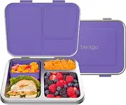 [Bentgo] Kids Stainless Steel Leak-Resistant Lunch Box - Bento-Style Redesigned in 2022 w/Upgraded Latches, 3 Compartments, & Extra Container - Eco-Friendly, Dishwasher Safe, Patented Design (Purple)