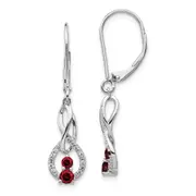 Solid 14k White Gold Red/White Simulated CZ LeverbacK Earrings