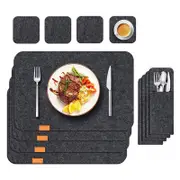 Catzon 4 Pack Felt Placemats Coasters Cutlery Set Heat-Resistant Non-Slip Table Mats for Home-Dark Gray