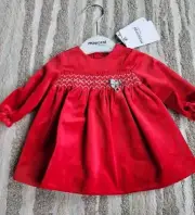 Mayoral Infant Girls Size 1-2 Months Red Velvety Christmas Dress NWT With Charm