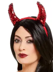 Reversible Red and Silver Sequin Devil Horns Costume Headband