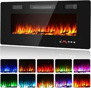 ADVWIN Electric Fireplace Heater 40"/101cm Wall Recessed and Wall Mounted, 2000W Fireplace Heater with 10 Adjustable Flame Color, Control by Touch Panel, Low Noise, Black