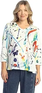 [Jess & Jane] Splash V-Neck Tunic Top with Tulip Hem