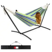 Best Choice Products Brazilian Hammock + Stand 9.8' 2-Person Blue/Green Stripes