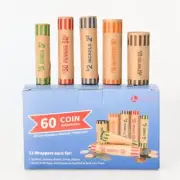 60 Assorted Pre-Formed Coin Wrappers for Quarters Pennies Nickels & Dimes