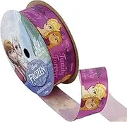 Offray Frozen Craft Ribbon, Satin, Purple with Print, 7/8 Inch x 9 Feet