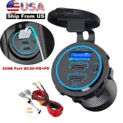 Fast Car Charger PD QC Socket 12V/24V Quick Charge 3.0 Dual USB Port Blue Light