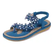 Nevenka Womens Beach Flats Casual Open Toe Crystal Gladiator Sandals-Blue