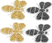 HOMSFOU 4pcs Rhinestone Bee Patches: Crystal Cute Appliques Sew Iron on Embroidered Patches Clothes Decorative for Clothing Shoes Backpacks DIY Accessories
