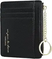 [Generic] Women Slim Leather Card Case Holder Small Wallet Cute Coin Purse Girl Mini Wallet with Keychain, Black, Small,
