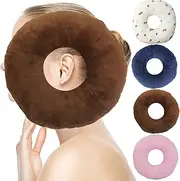Ear Piercing Pillow for Side Sleepers，Small Pillow with Ear Hole Donut Pillow for Ear Relief Ear Pressure Ear Pain，Headphones (Brown)