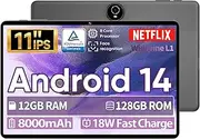 11'' Android 14 Tablet, Face Unlock, 12GB+128GB, 1TB Expandable, Widevine L1 Certified, 8-Core Unisoc T606, 5G WiFi, 8000mAh Fast-Charge Battery, for Streaming & Work(Black)
