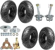 YC Yier Complete Steering Knuckle with Wheel Hubs Assembly and ATV Go Kart Quad Buggy 6 Inch Tire Rim Front Rear Wheels 13x5.00-6 Tires on Rims 3 Lug Pattern for Mini Bike Drift Trike 110cc 125cc