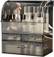Suyoo Makeup Storage Organiser, XL Large Acrylic Cosmetics Organizer Skincare Display Case with Drawers and Waterproof Cover for Countertop, Bathroom, Dresser(Black-XL)