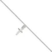 Sterling Silver 10 in Solid Polished Cross on Box Chain Anklet 10"