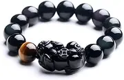 [ULAZOMER] Feng Shui Black Obsidian Wealth Bracelet, Feng Shui Good Luck Bracelet with Pixiu Tiger Eye Bead Can Bring Good Luck And Wealth to Men and Women