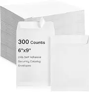 Fuutreo 300 Counts 6 x 9 Inch Self Adhesive Security Catalog Envelopes Catalog Mailing Envelopes with Adhesive Closure 24lb for Mailing Storage Organizing Home Office (White)