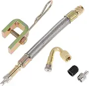 X AUTOHAUX 1 Set 45 Degree Copper Tire Valve Extension with Flexible Stainless Steel 140mm Tyre Valve Inflation Adapter for Car Motorcycle RV Truck Bike