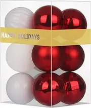 12PCS Christmas Balls Ornaments for Xmas Tree - Small Shatterproof Christmas Tree Decorations Perfect Hanging Ball Wreath Garland Decor Ornaments Candy Rose Red & White 1.6" x 12 Pack