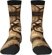[EdWal] Soft Compass and Old World Map print Moisture Wicking Socks Sports Socks for Men and Women Warm thermal Boot Hiking Socks