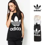 ADIDAS 黑/白/粉 無袖T恤 女款 寬鬆 長版 運動 休閒 棉質 彈性 背心 上衣 短T 三葉草 基本款 LOGO