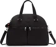 [Kipling] Women's Eugina Satchel, Handmade, Removable Shoulder Strap, Outer Pockets, Nylon Duffle Bag, Black Tonal, Black Tonal