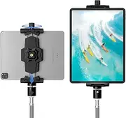 iPad and Phone Tripod Mount Adapter with Ball Head, iPad Holder for Tripod, 360 Rotatable Tablet Clamp Mount fits iPad Pro 12.9, iPad Air Mini 5 6, Galaxy Tab, Surface Pro 8, Selfie Stick(5.3-10.6")