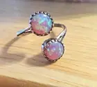 size 8-9 Adjustable Sterling Silver Pink Lab Opal Double 8mm Rounds Ring