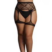 Le Desir Striped, Fishnet Garterbelt - Black Queen Size
