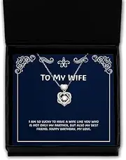 I am so lucky to have a wife like you who is not only my partner,. Heart Knot Silver Necklace, Wife Jewelry, Fun Gifts For Wife, Funny heart silver necklace gift, Funny silver necklace gift, Heart, Silver Plated Zinc