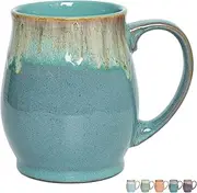 [Bosmarlin] Extra Large Ceramic Coffee Mug, 24 Oz, Dishwasher and Microwave Safe, Big Oversized Tea Cup, Reactive Glaze (Peacock Blue)