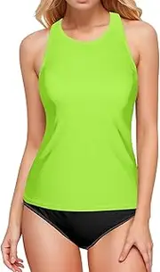 [ODAWA] Tankini Top Green Yellow Backless Swimwear High Neck Swimsuits for Women