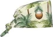 [POCUK] Summer Coconut Tree Comfortable Cleaning Work Cap Cooking Catering Chef Kitchen Beanie Adjustable Strap Black, Black, One Size
