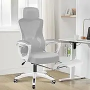 ALFORDSON Executive Mesh Office Chair Recliner with Footrest Nova Series, Ergonomic Study Student Office Task Chair for Home Office Desk, 180kg Loading, White Grey