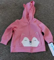 Carter's girl size 6 months zip front light weight hoodie pink Fox Applique