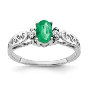 Solid 14k White Gold 6x4mm Oval Simulated Emerald VS CZ Ring