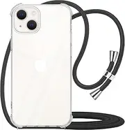 YESPURE for iPhone 13 Lanyard Strap Case Adjustable Cord Neck Shoulder Crossbody Clear Mobile Phone Cover Durable Soft Slim Fit Cover Women Shockproof Phone Case for iPhone 13 - Black