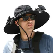 Outdoor Wide Brim Sun Hat with 2 Solar Fans Sun Hat Built with Fans